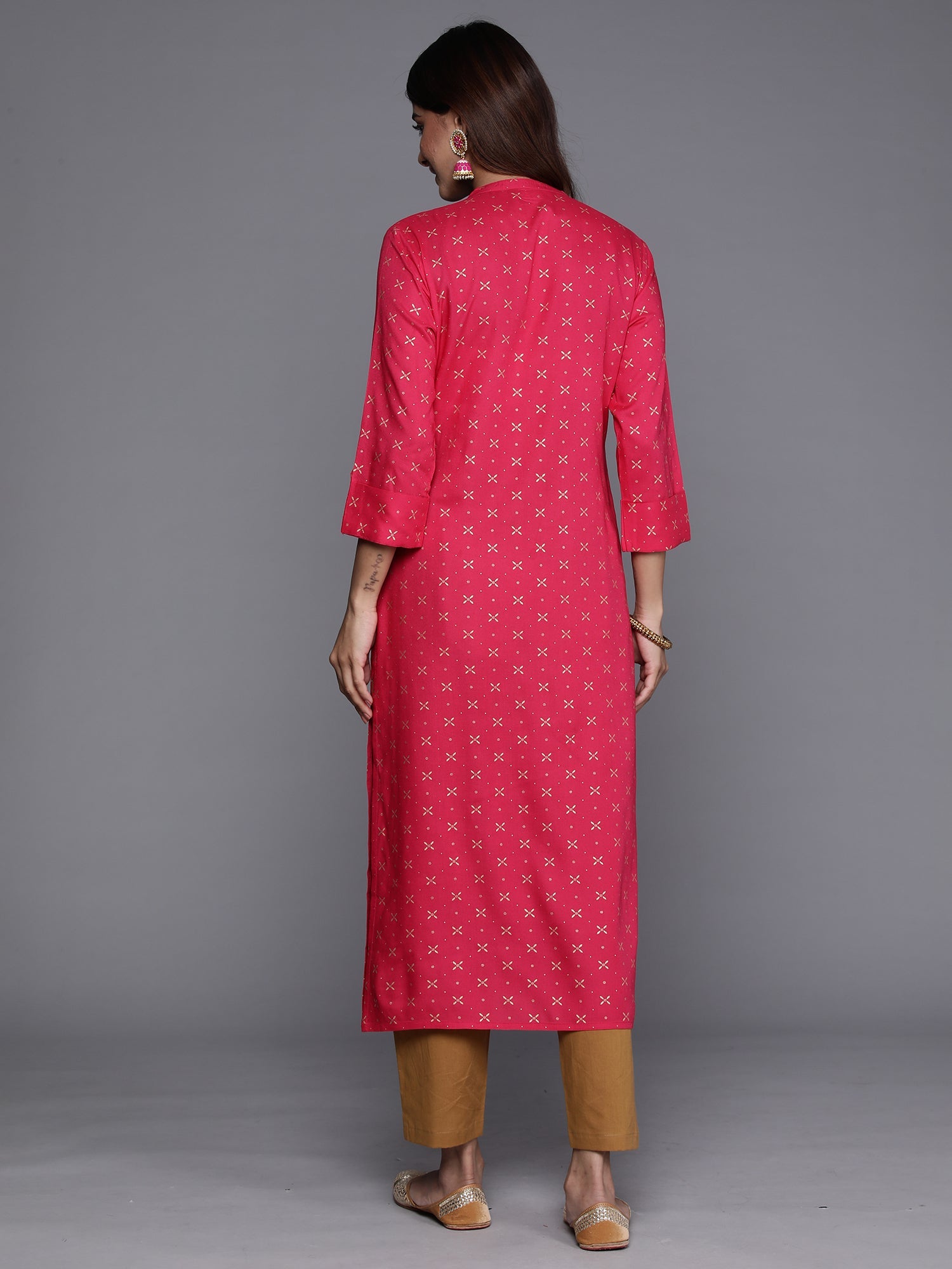 Indo Era Pink Printed Straight Kurta