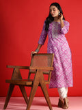 Indo Era Lavender Printed Straight Kurta