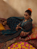 Indo Era Teal Printed A-Line Kurta Trousers With Dupatta set