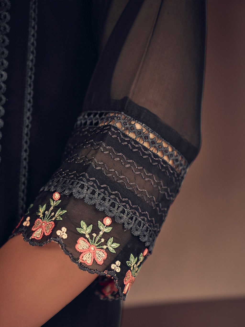 Indo Era Black Embroidered Straight Kurta Trousers With Dupatta set