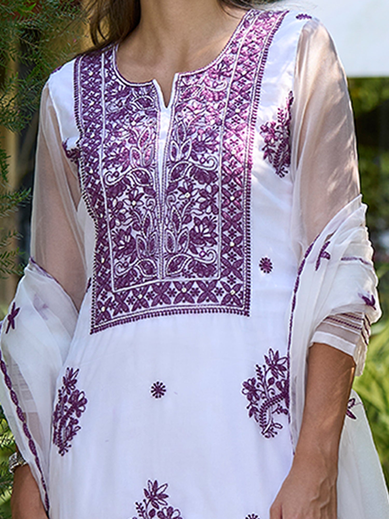 Indo Era White Embroidered Straight Kurta Trousers With Dupatta set