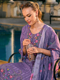 Indo Era Purple Embroidered Straight Kurta Trousers With Dupatta set