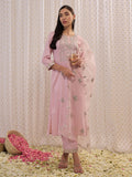 Indo Era Pink Embroidered Straight Kurta Trousers With Dupatta set