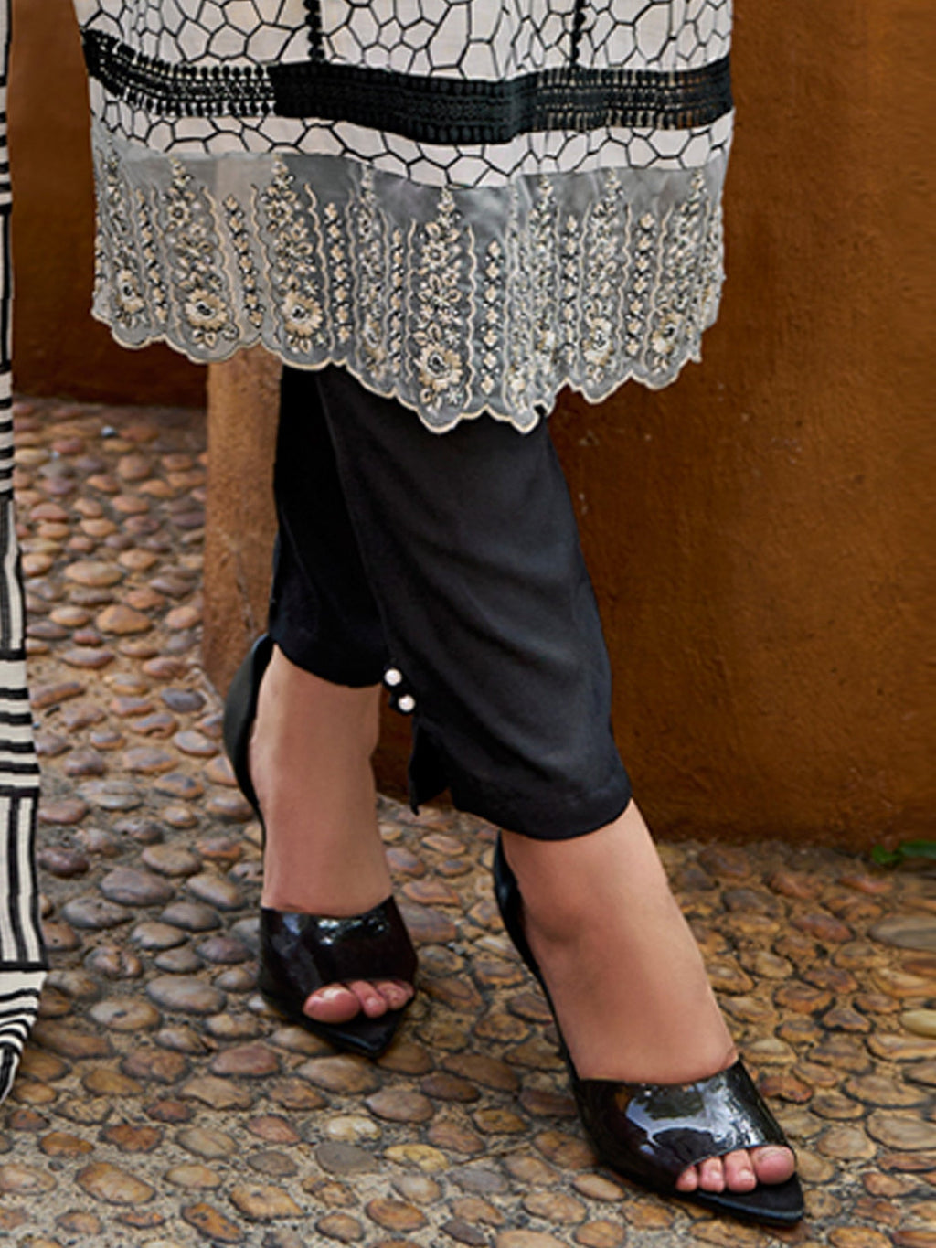 Indo Era Off White Printed Straight Kurta Trousers With Dupatta set