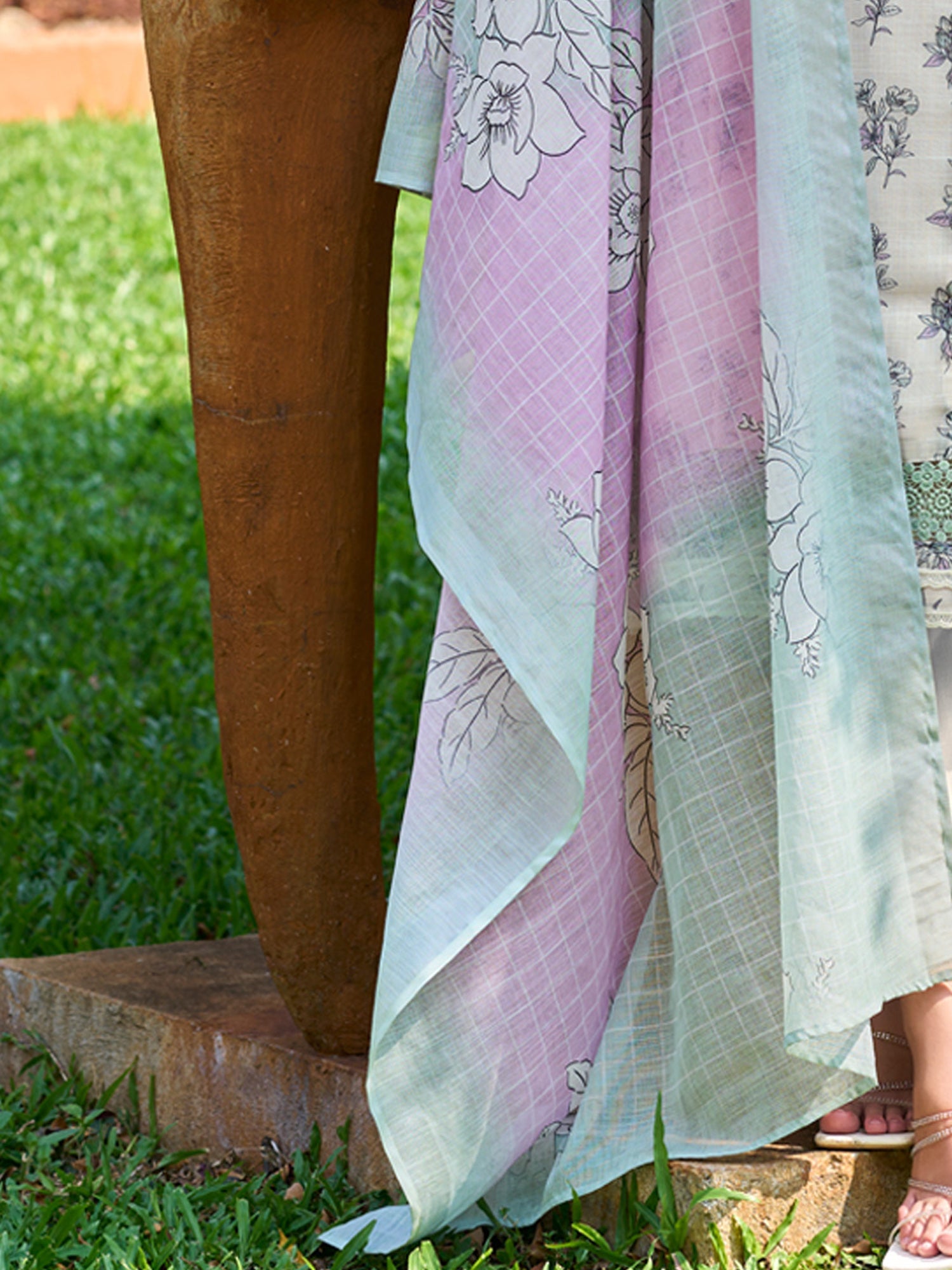 Indo Era Off White Printed Straight Kurta Trousers With Dupatta set