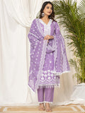 Indo Era Lavender Embroidered Straight Kurta Trousers set