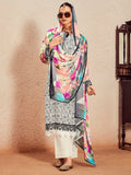 Indo Era Off White Printed Straight Kurta Trousers With Dupatta Set