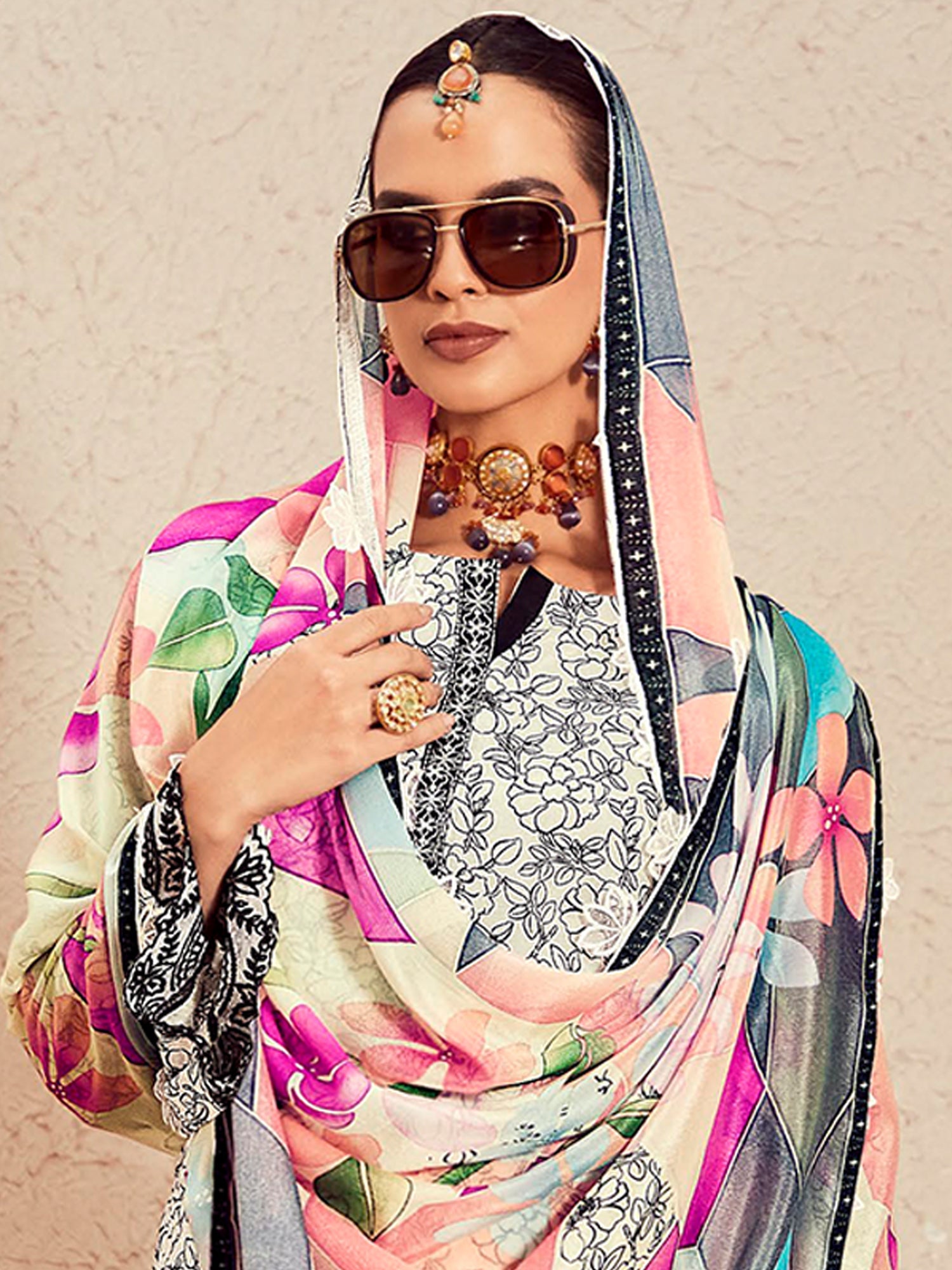 Indo Era Off White Printed Straight Kurta Trousers With Dupatta Set