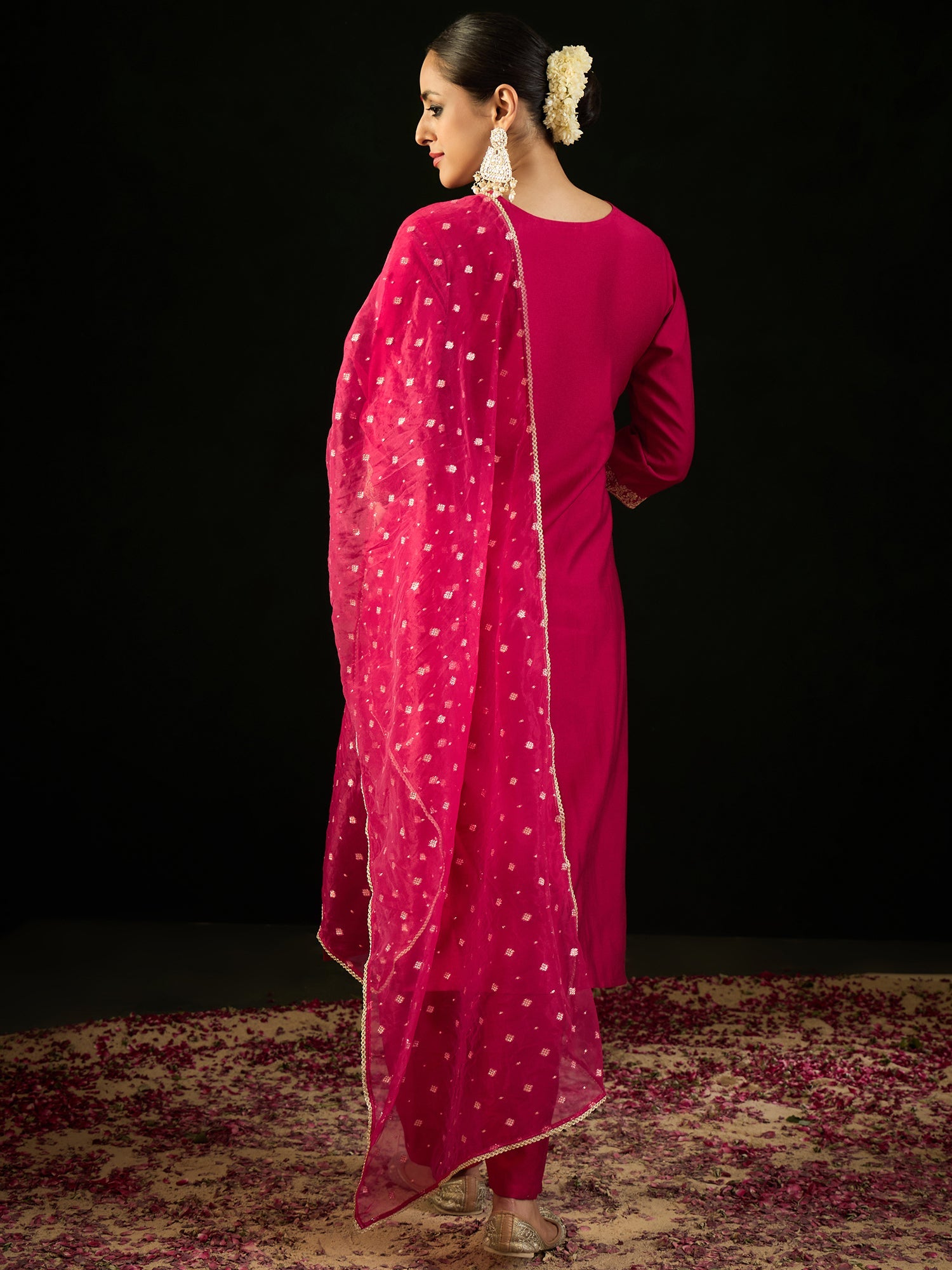 Indo Era Pink Embroidered Straight Kurta Trousers With Dupatta set