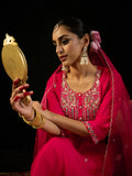 Indo Era Pink Embroidered Straight Kurta Trousers With Dupatta Set