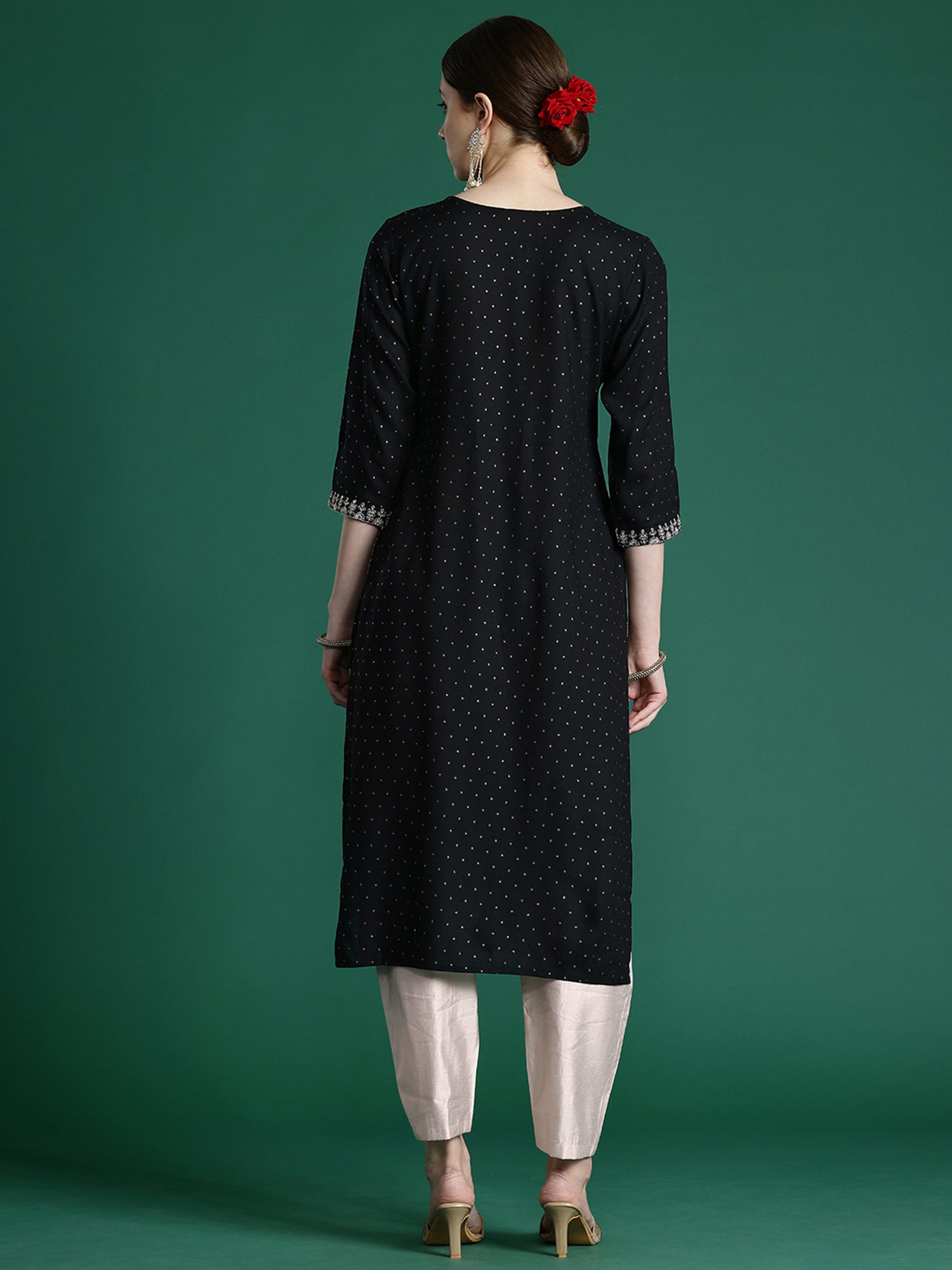 Indo Era Black Embroidered Straight Kurta
