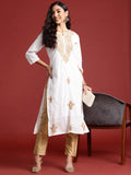 Indo Era White Embroidered Straight Kurta
