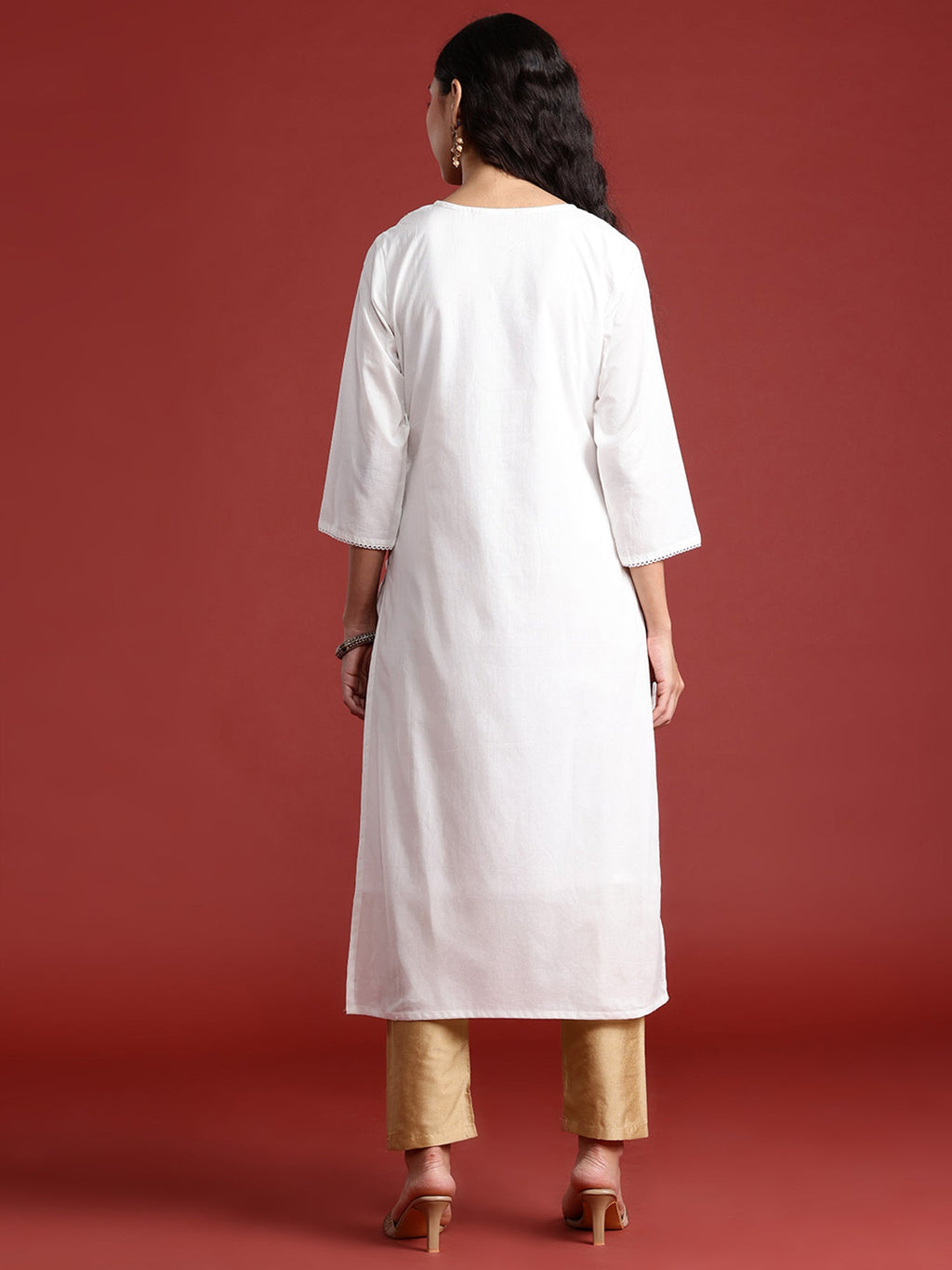 Indo Era White Embroidered Straight Kurta