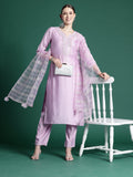 Indo Era Lavender Embroidered Straight Kurta Trousers set