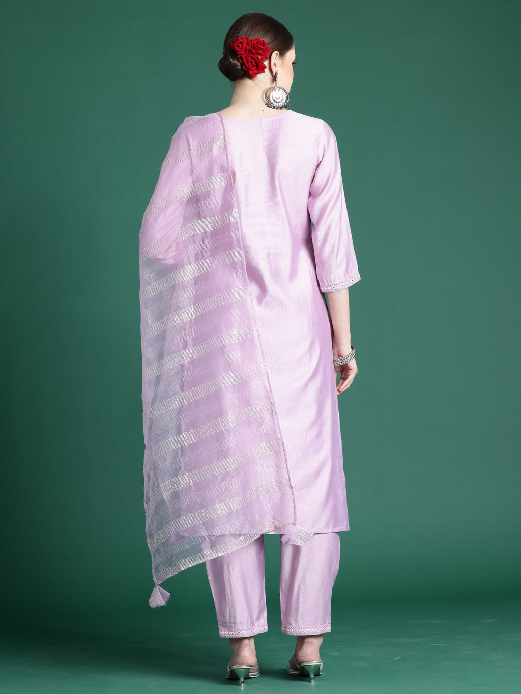 Indo Era Lavender Embroidered Straight Kurta Trousers set