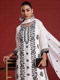 Indo Era White Embroidered Straight Kurta Trousers With Dupatta Set