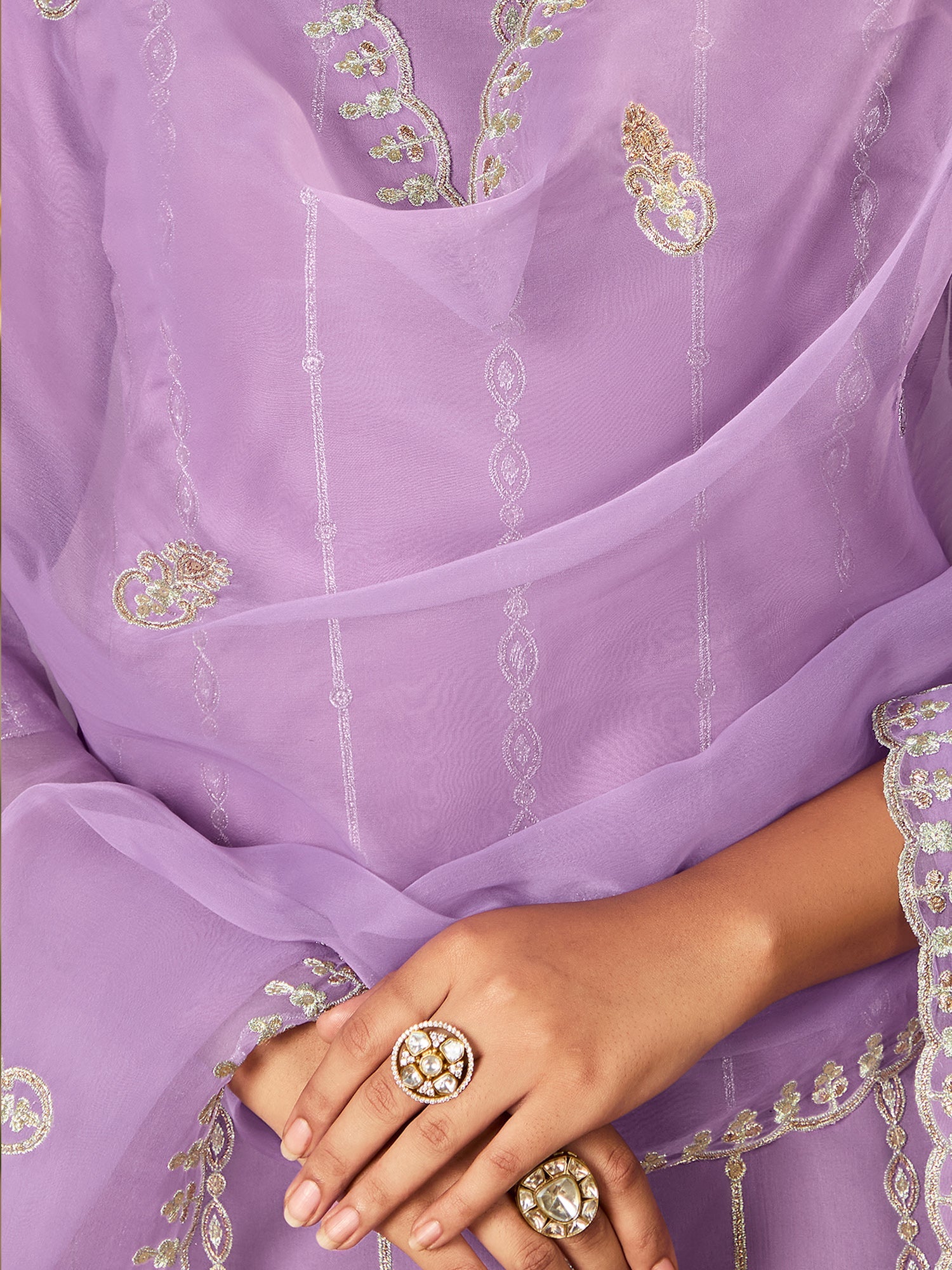 Indo Era Lavender Straight Embroidered Kurta Trousers With Dupatta Set