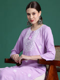 Indo Era Purple Embroidered Straight Kurta