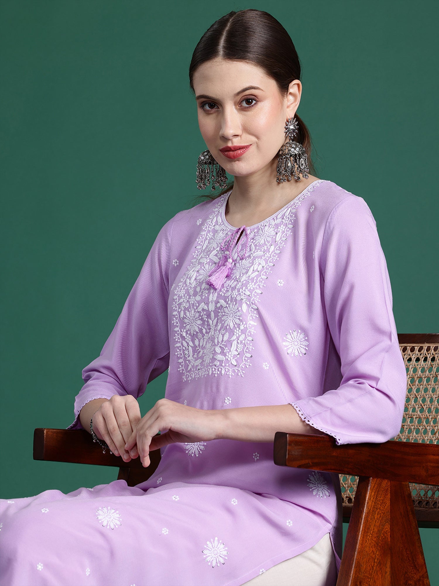 Indo Era Purple Embroidered Straight Kurta