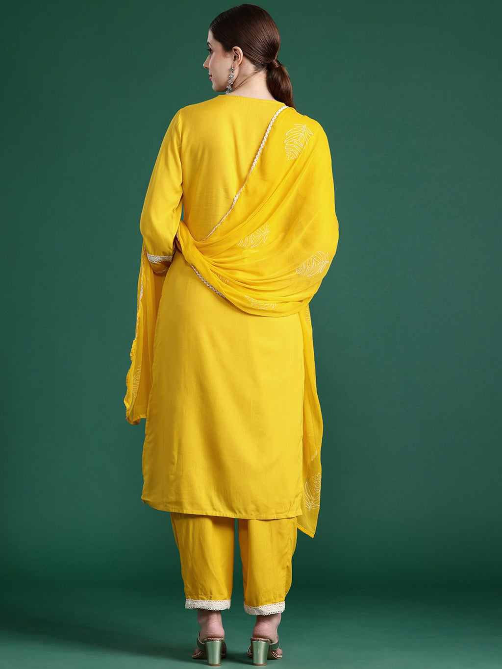Indo Era Yellow Embroidered Straight Kurta Trousers With Dupatta set