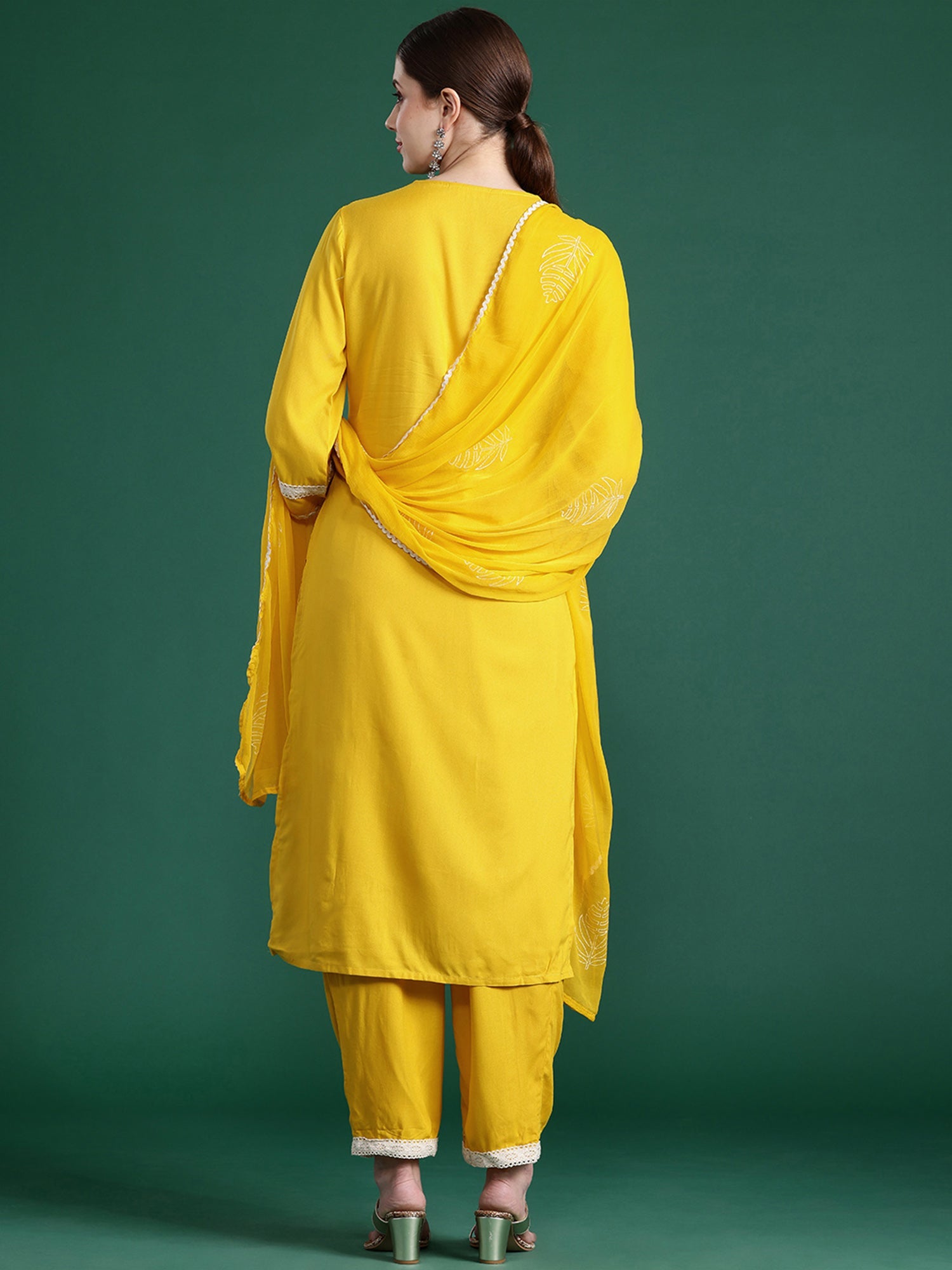 Indo Era Yellow Embroidered Straight Kurta Trousers With Dupatta set