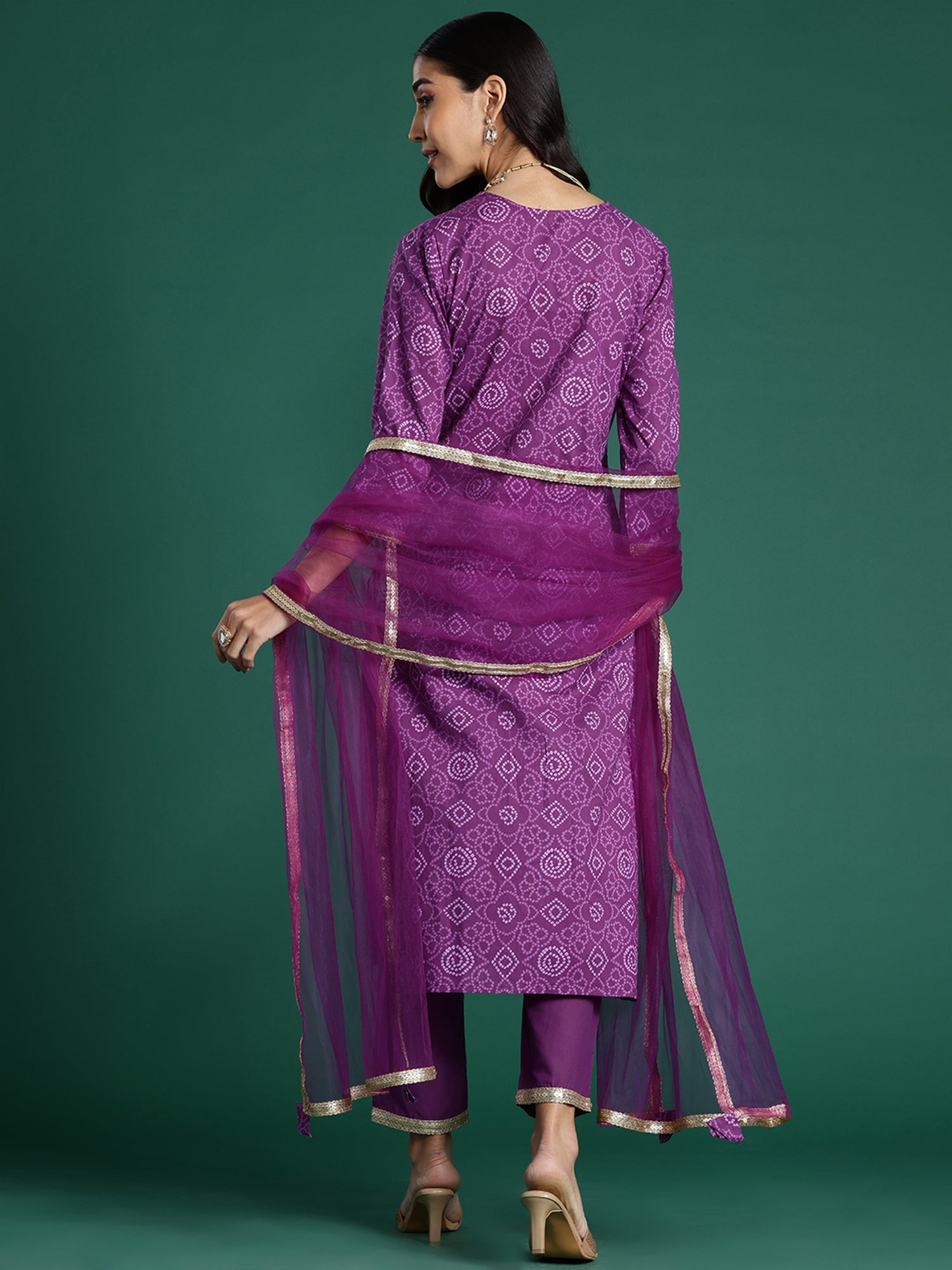 Indo Era Purple Embroidered Straight Kurta Trousers With Dupatta set
