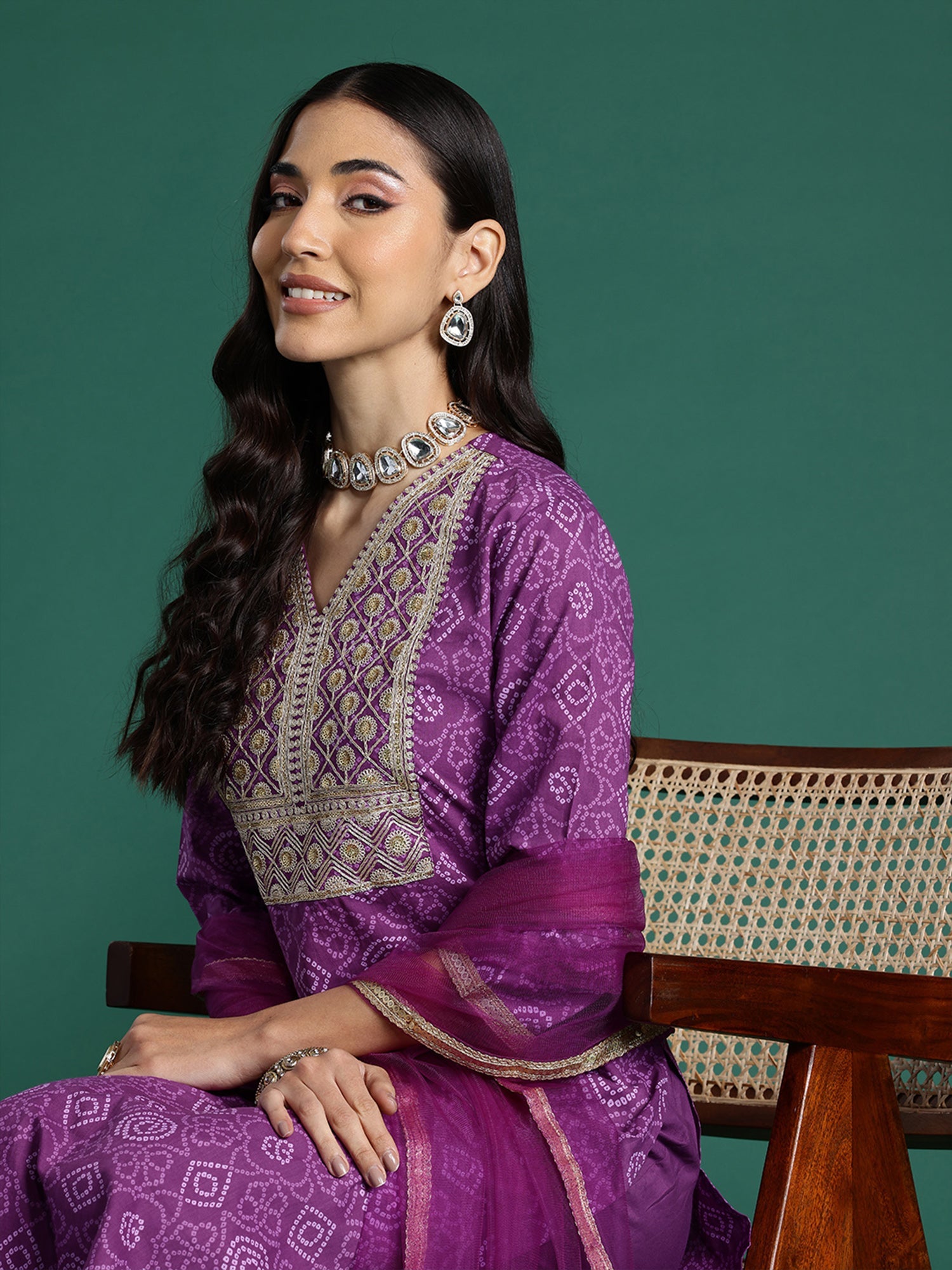 Indo Era Purple Embroidered Straight Kurta Trousers With Dupatta set