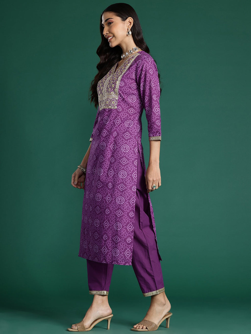 Indo Era Purple Embroidered Straight Kurta Trousers With Dupatta set