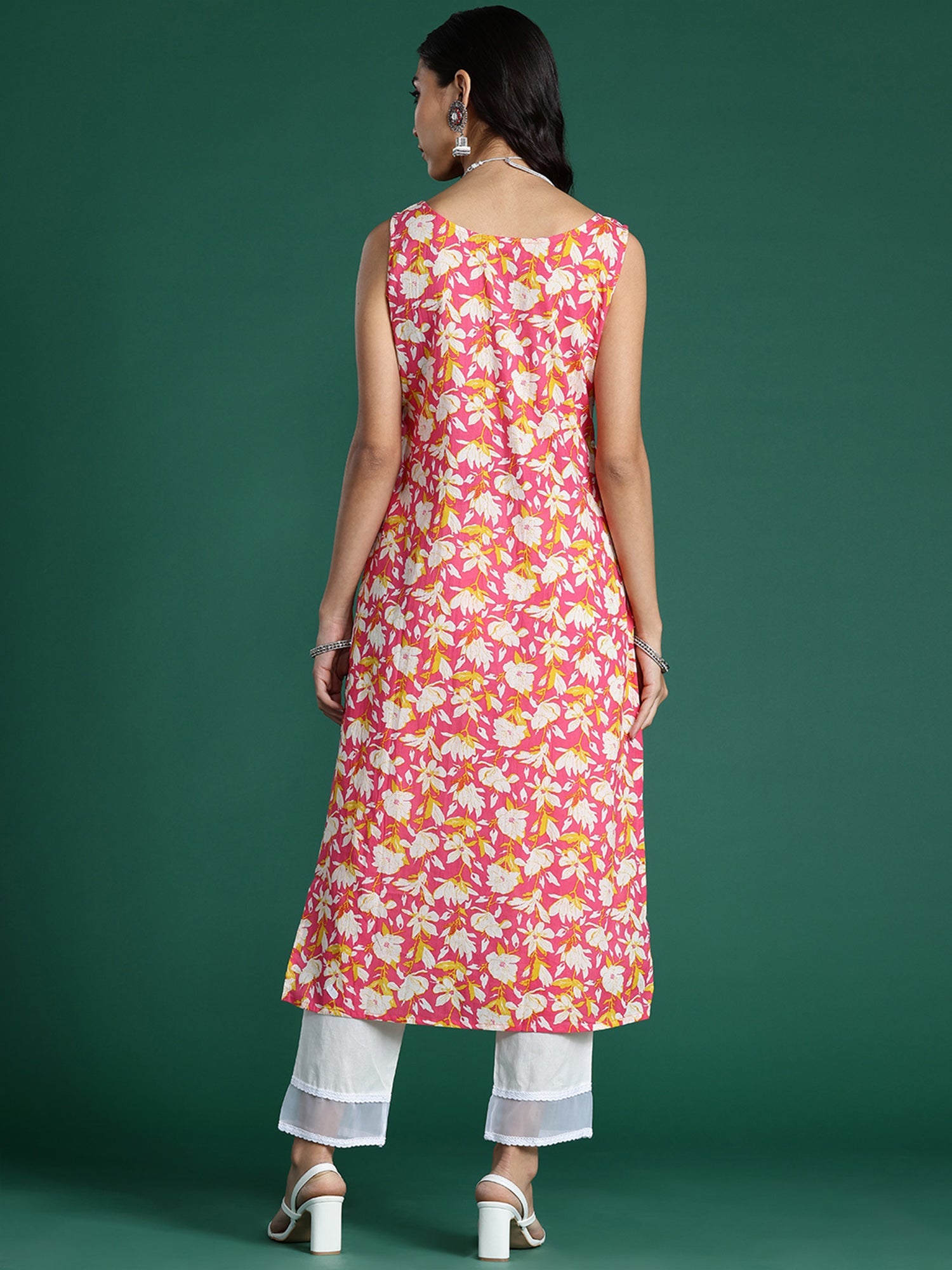 Indo Era Pink Printed Straight Kurta