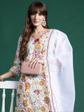 Indo Era Off White Printed Straight Kurta Trousers With Dupatta set