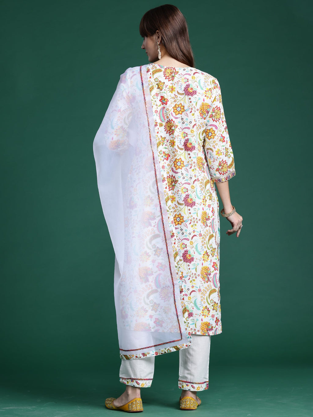 Indo Era Off White Printed Straight Kurta Trousers With Dupatta set