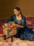 Indo Era Blue Embroidered Straight Kurta Trousers With Dupatta set
