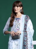 Indo Era Blue Printed Straight Kurta Trousers With Dupatta set