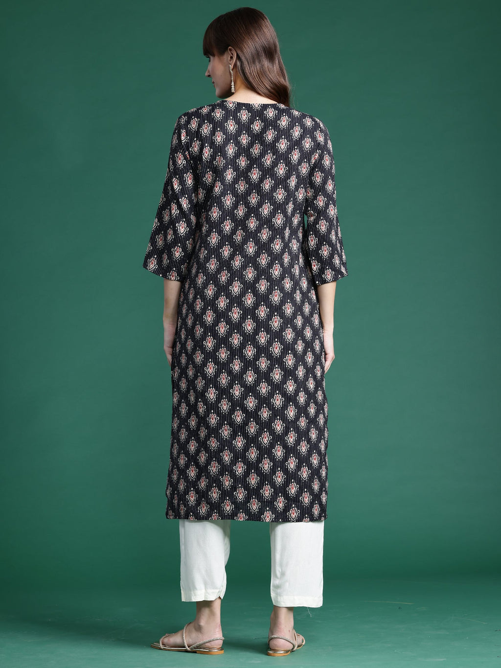Indo Era Black Printed Straight Kurta