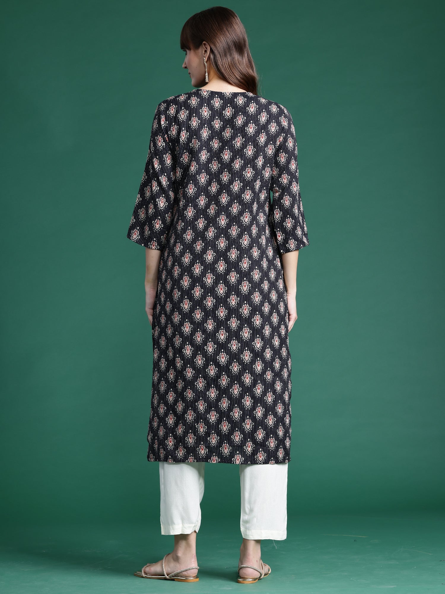 Indo Era Black Printed Straight Kurta