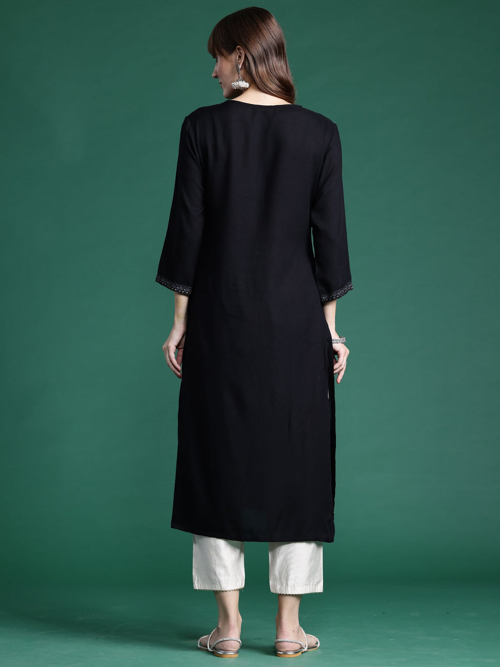 Indo Era Black Printed Straight Kurta