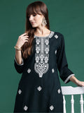 Indo Era Green Embroidered Straight Kurta