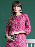 Indo Era Pink Printed Straight Kurta
