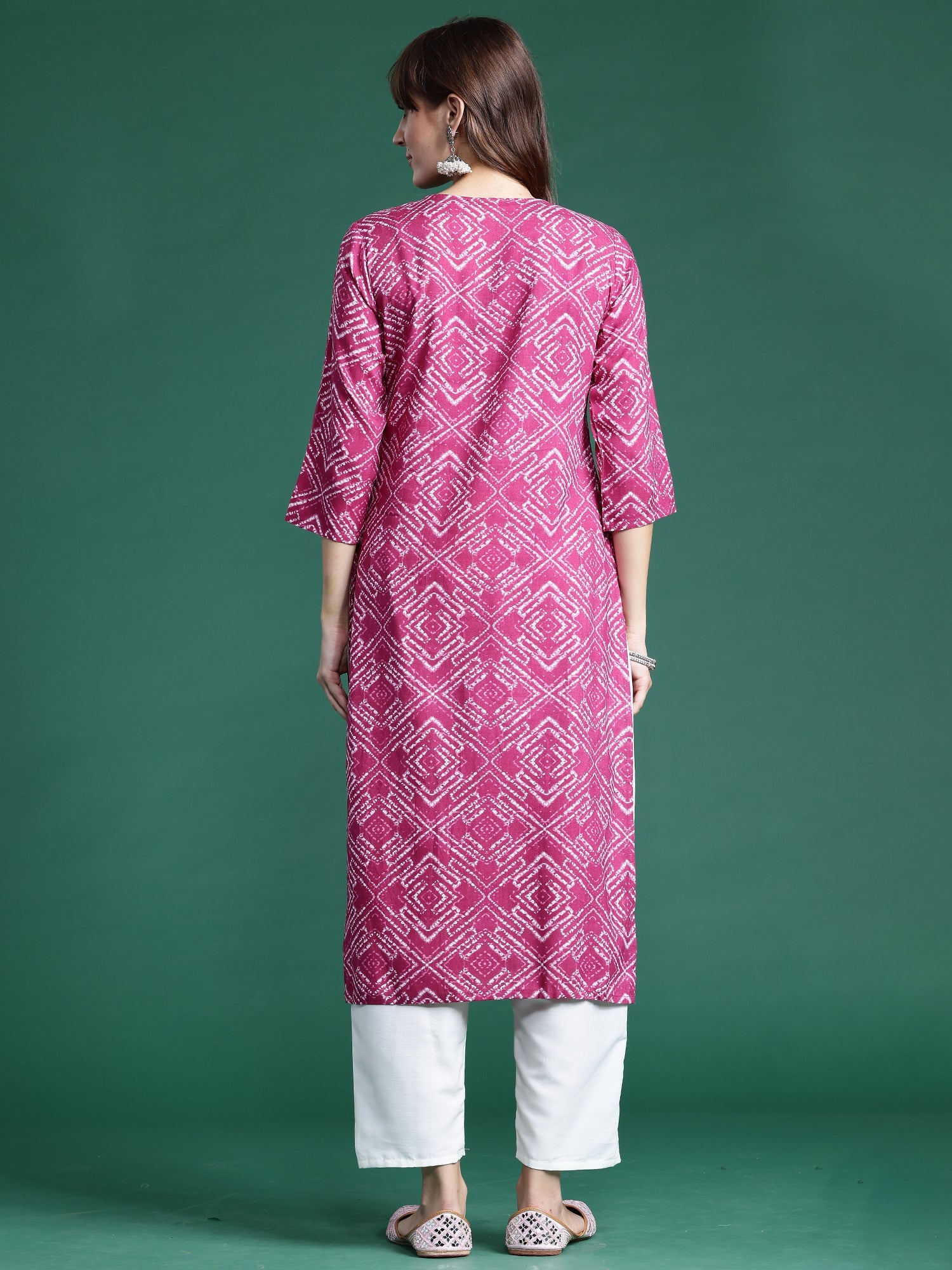 Indo Era Pink Printed Straight Kurta