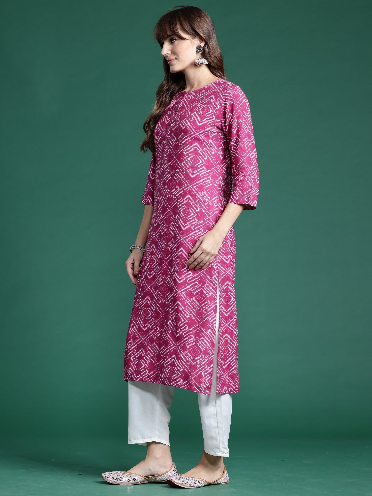 Indo Era Pink Printed Straight Kurta
