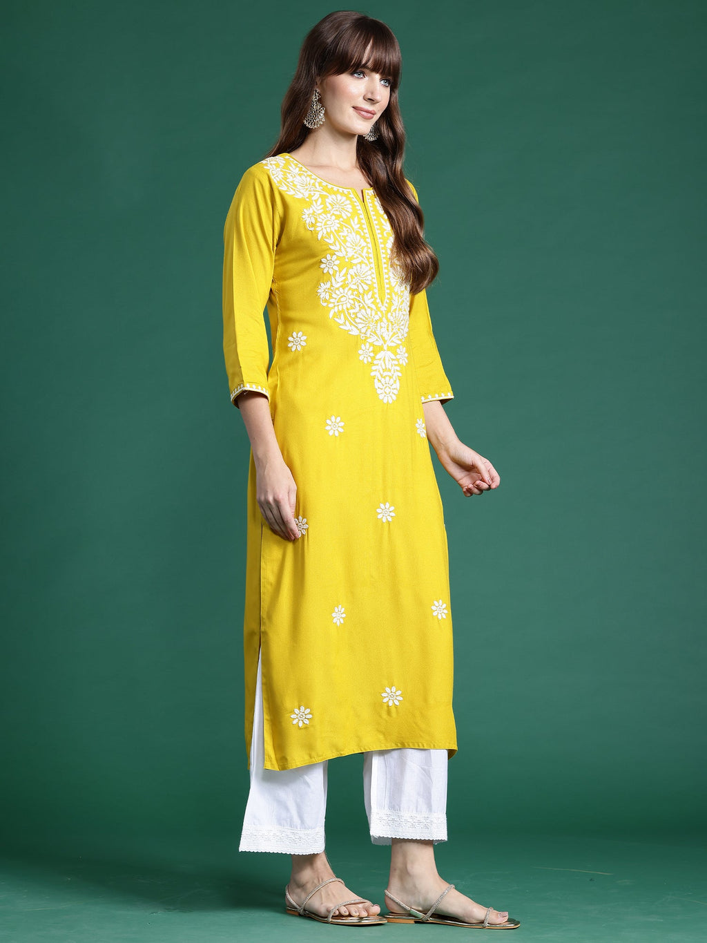 Indo Era Yellow Embroidered Straight Kurta