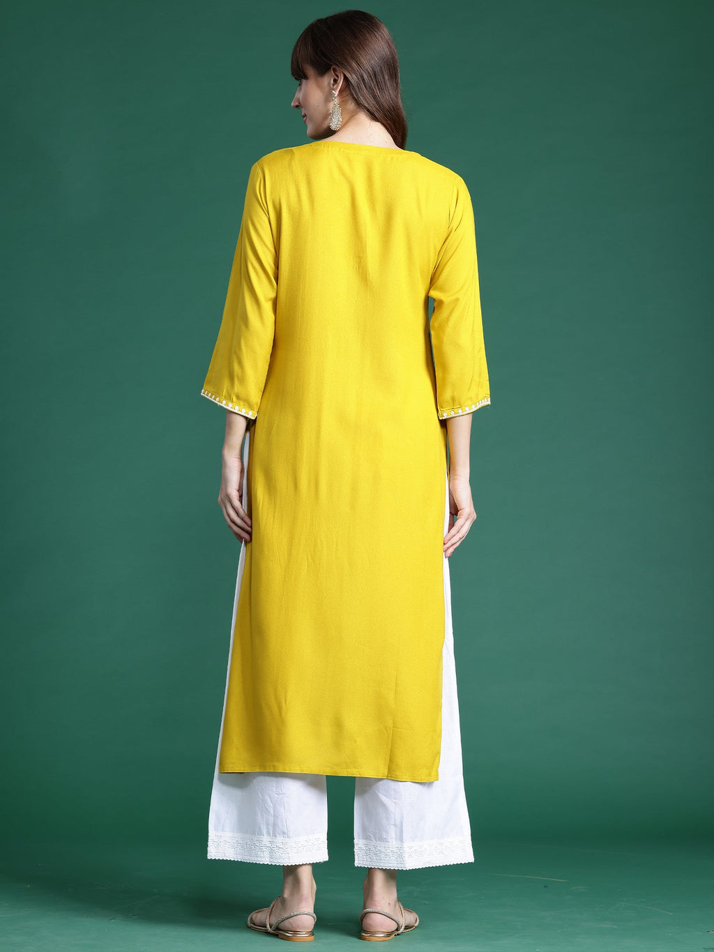 Indo Era Yellow Embroidered Straight Kurta