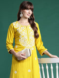 Indo Era Yellow Embroidered Straight Kurta