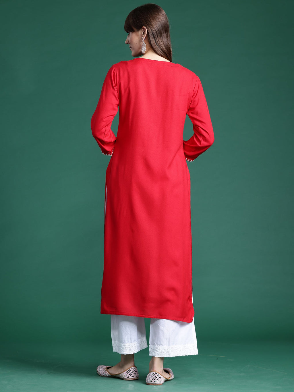 Indo Era Red Embroidered Straight Kurta