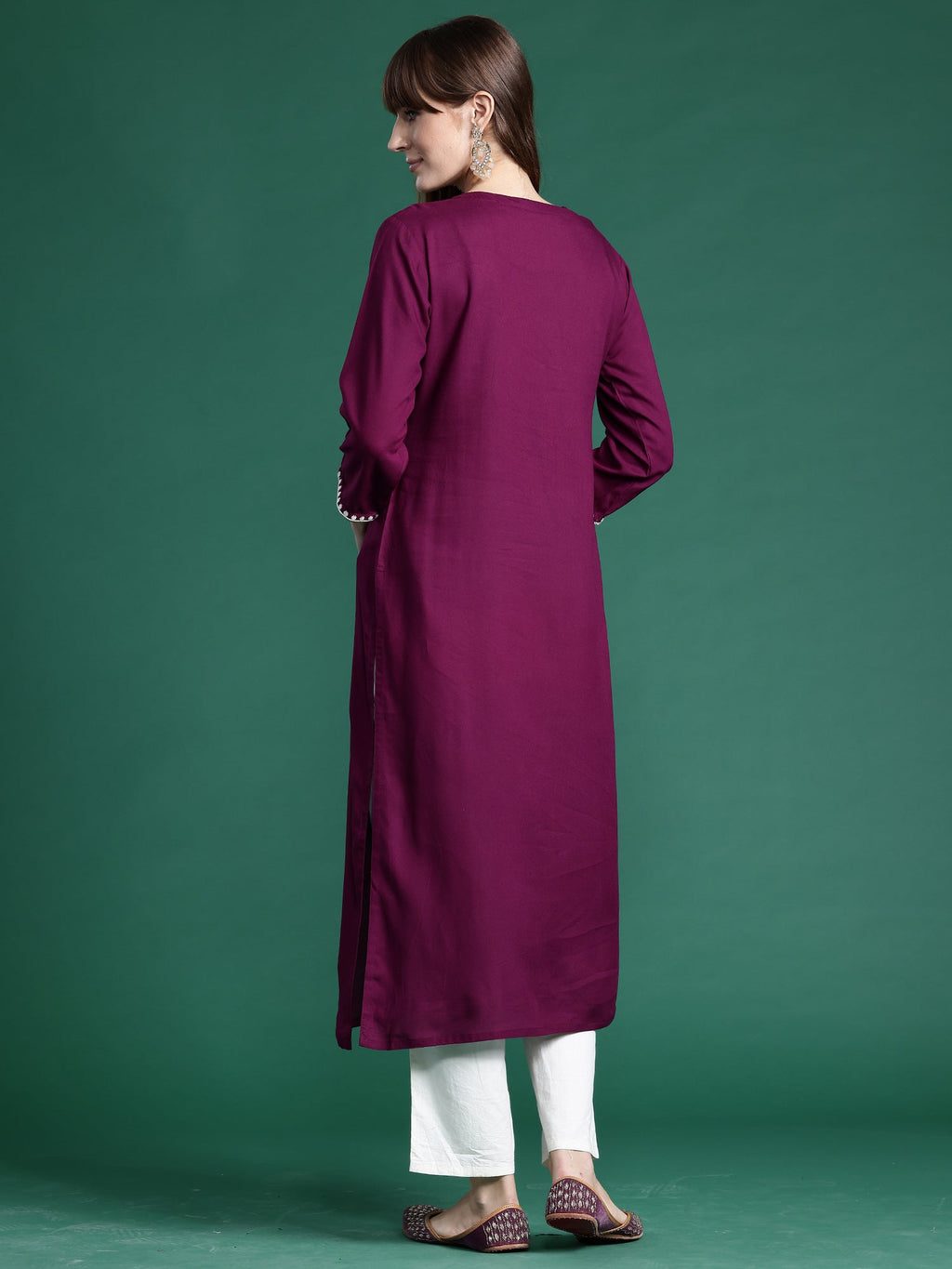 Indo Era Burgundy Embroidered Straight Kurta