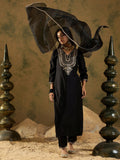 Indo Era Black Embroidered Straight Kurta Trousers With Dupatta Set