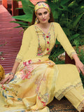 Indo Era Yellow Embroidered Straight Kurta Trousers With Dupatta set