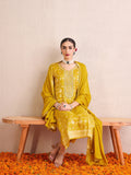 Indo Era Yellow Embroidered Straight Kurta Trousers With Dupatta set