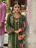 Indo Era Green Embroidered Straight Kurta Trousers With Dupatta Set