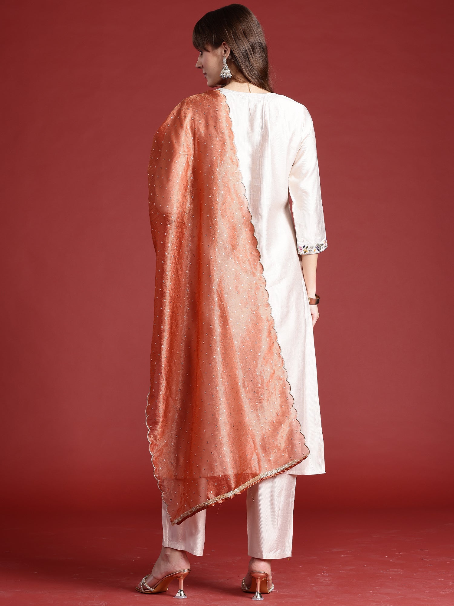 Indo Era Off White Embroidered Straight Kurta Trousers With Dupatta Set